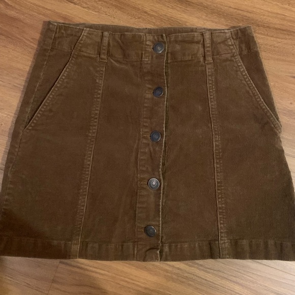Brown Corduroy Button Up Skirt - Picture 1 of 3
